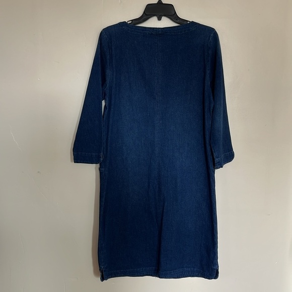 J. Jill Modest Casual Blue Denim Shift Dress with 3/4 Sleeves - Size Small Tall - Picture 7 of 9